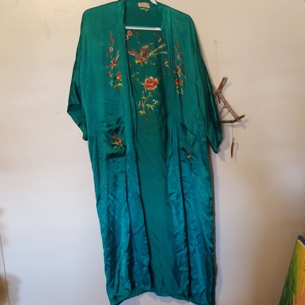 Embroidered teal robe